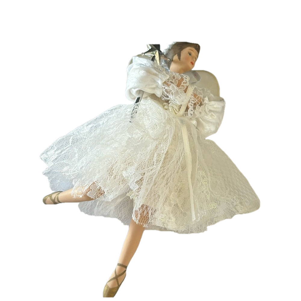 Glass Vintage Angel ballerina ornament. With crown and holding a silver star